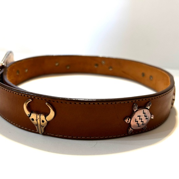 Silver Creek Brown Leather Belt with Silver & Rose Toned Fetishized Size 28 - Picture 7 of 13